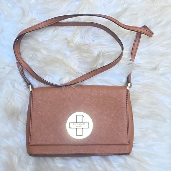Kate Spade brown saffiano leather small crossbody bag turnlock - Picture 1 of 11